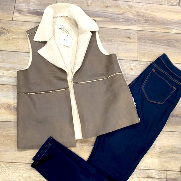 NWT JACK by BB DAKOTA Faux Shearling & Suede Vest Sz Large - Picture 2 of 8